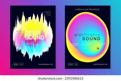 Club Event. Wave Effect For Set. Sound And Show Template. Graphic Pattern For Cover Vector. Linear Neon Banner. Pink And Blue Club Event