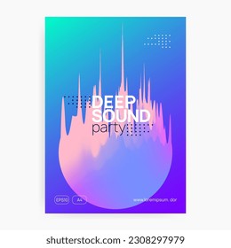 Club Event. Wave Electro Fest. House And Show Shape. Dynamic Background For Magazine Layout. Fun Glitch For Presentation. Purple And Turquoise Club Event