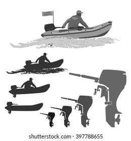 Club of fishermen in boats with a motor
head coach of the club fishermen rides on a rubber boat with a motor.
set of silhouettes. totally vector illustration