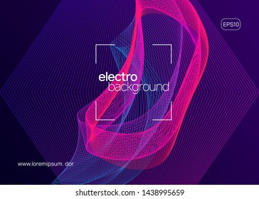 Club flyer. Bright concert cover design. Dynamic fluid shape and line. Neon club flyer. Electro dance music. Trance party dj. Electronic sound fest. Techno event poster.