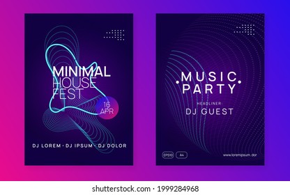 Club flyer. Digital show magazine set. Dynamic fluid shape and line. Neon club flyer. Electro dance music. Trance party dj. Electronic sound fest. Techno event poster.