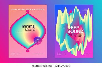 Club Flyer. Disco And Carnival Design. Graphic Pattern For Cover Concept. Jazz Trance Party. Wave Art For Set. Pink And Blue Club Flyer