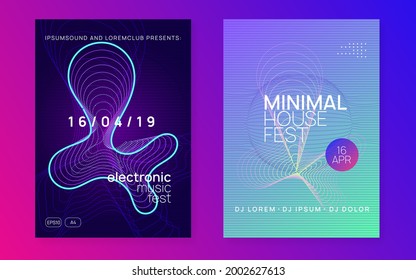 Club-Flyer. Dynamische Flüssigkeitsform und -linie. Digitales Konzert-Banner-Set. Neon Club Flyer. Elektro-Tanzmusik. Trance Party dj. Elektronisches Soundfest. Techno Event Poster.