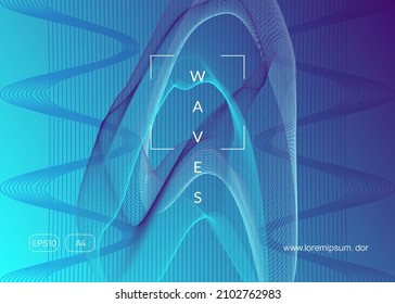 Club flyer. Dynamic fluid shape and line. Wavy show cover template. Neon club flyer. Electro dance music. Trance party dj. Electronic sound fest. Techno event poster.