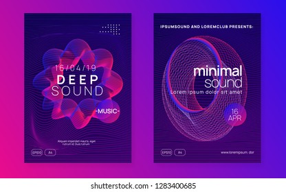 Club flyer. Dynamic gradient shape and line. Bright show magazine set. Neon club flyer. Electro dance music. Trance party dj. Electronic sound fest. Techno event poster.