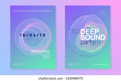 Club flyer. Dynamic gradient shape and line. Cool show cover set. Neon club flyer. Electro dance music. Trance party dj. Electronic sound fest. Techno event poster.