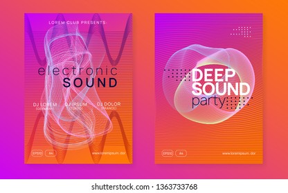 Club flyer. Dynamic gradient shape and line. Geometric show brochure set. Neon club flyer. Electro dance music. Trance party dj. Electronic sound fest. Techno event poster.