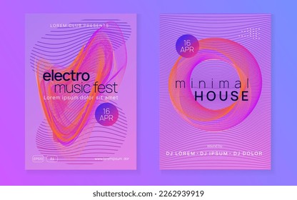 Club flyer. Dynamic gradient shape and line. Creative concert magazine set. Neon club flyer. Electro dance music. Trance party dj. Electronic sound fest. Techno event poster.