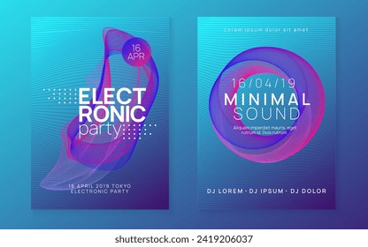 Club flyer. Dynamic gradient shape and line. Commercial concert banner set. Neon club flyer. Electro dance music. Trance party dj. Electronic sound fest. Techno event poster.