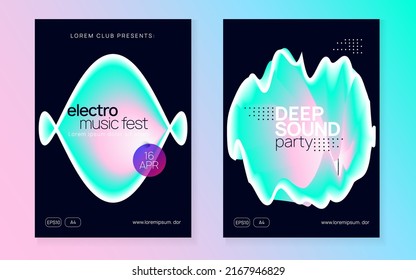 Club Flyer. Elegant Pattern For Brochure Shape. Linear Glitch For Cover. Electronic And Nightlife Layout. Fun Neon Event. Pink And Turquoise Club Flyer