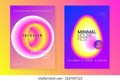 Club Flyer. Fun Art For Brochure. Dynamic Pattern For Magazine Layout. Trendy Neon Banner. House And Exhibition Shape. Pink And Yellow Club Flyer