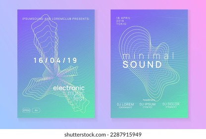 Club flyer. Geometric discotheque invitation set. Dynamic gradient shape and line. Neon club flyer. Electro dance music. Trance party dj. Electronic sound fest. Techno event poster.