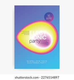 Club Flyer. Memphis Background For Presentation Concept. Trendy Techno Poster. Electro And Carnival Template. Wavy Glitch For Cover. Pink And Yellow Club Flyer