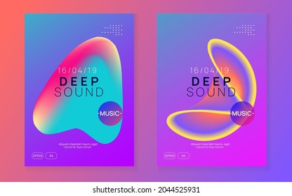 Club Flyer. Minimal Background For Brochure Vector. Fun Glitch For Set. Jazz Disco Banner. Techno And Concert Design. Blue And Purple Club Flyer