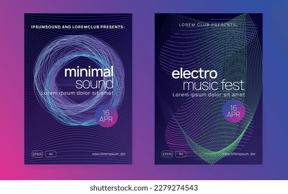 Club flyer. Modern show magazine set. Dynamic fluid shape and line. Neon club flyer. Electro dance music. Trance party dj. Electronic sound fest. Techno event poster.