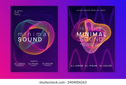 Club flyer. Trendy discotheque banner set. Dynamic gradient shape and line. Neon club flyer. Electro dance music. Trance party dj. Electronic sound fest. Techno event poster.