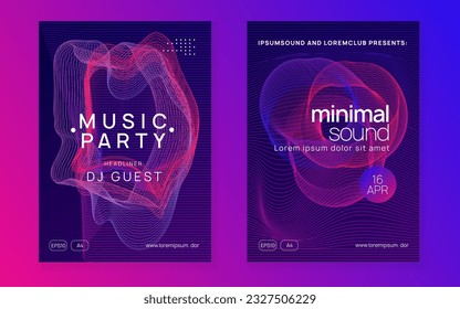 Club flyer. Wavy show invitation set. Dynamic gradient shape and line. Neon club flyer. Electro dance music. Trance party dj. Electronic sound fest. Techno event poster.