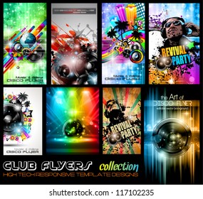 Club Flyers ultimate collection - High quality abstract full editable template designs for music posters or disco flyers.