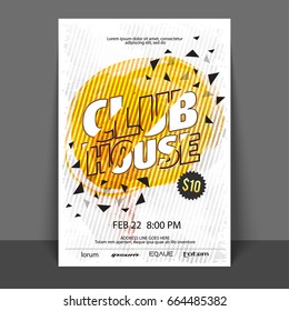 Club House, Music Party Flyer, Template or Banner with abstract design.