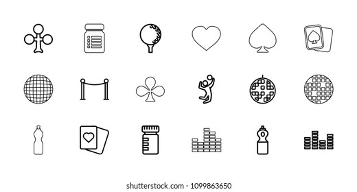 Club icon. collection of 18 club outline icons such as clubs, red carpet barrier, spades, bottle for fitness, fitness bottle. editable club icons for web and mobile.