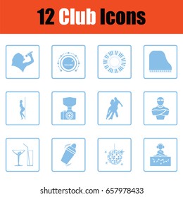 Club icon set. Blue frame design. Vector illustration.