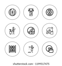 Club icon set. collection of 9 outline club icons with caddy, chelsea, dj, golfer, medicine ball, medicine balls, vynil icons. editable icons.