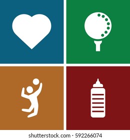 club icons set. Set of 4 club filled icons such as Hearts, volleyball player, golf ball