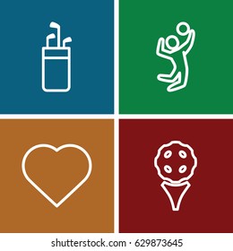 Club icons set. set of 4 club outline icons such as hearts, volleyball player, golf