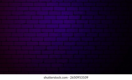Club Light Dark Brick Wall. Purple Neon Light Wall Texture. Cyberpunk Bar or Club Interior Stone Pattern Minimal Wallpaper. Vector Illustration.