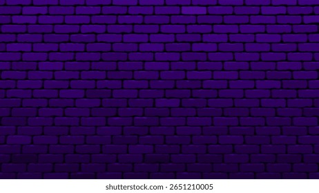 Club Light Dark Brick Wall. Purple Neon Light Wall Texture. Cyberpunk Bar or Club Interior Stone Pattern Minimal Wallpaper. Vector Illustration.