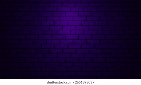 Club Light Dark Brick Wall. Purple Neon Light Wall Texture. Cyberpunk Bar or Club Interior Stone Pattern Minimal Wallpaper. Vector Illustration.