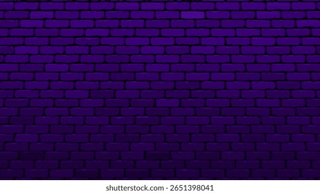Club Light Dark Brick Wall. Purple Neon Light Wall Texture. Cyberpunk Bar or Club Interior Stone Pattern Minimal Wallpaper. Vector Illustration.