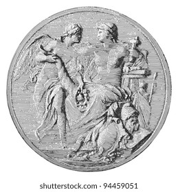 Club medal for sculptors / vintage illustration from Meyers Konversations-Lexikon 1897