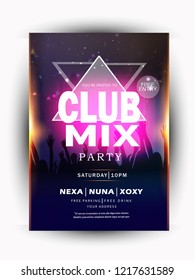 Club Mix Party, Music Night Poster Template. Electro Style, Club Party Event Flyer Invitation, Brochure