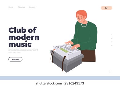 Club of modern music landing page design template for online service teaching playing dj console
