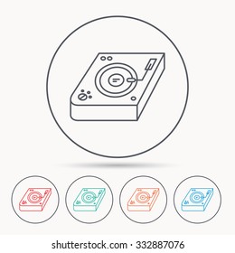 Club music icon. DJ track mixer sign. Vinyl mixing symbol. Linear circle icons.
