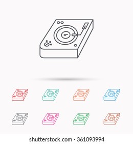 Club music icon. DJ track mixer sign. Vinyl mixing symbol. Linear icons on white background.