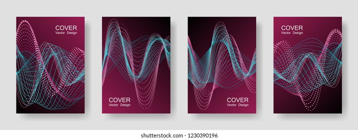 Club Music Party Posters with Colorful DJ Equalizer. Vector Abstract Brochures for Night Dance Event. Gradient Distorted Equalizer Design. Nightclub Music Posters with Pink Blue Sound Wave Amplitude.