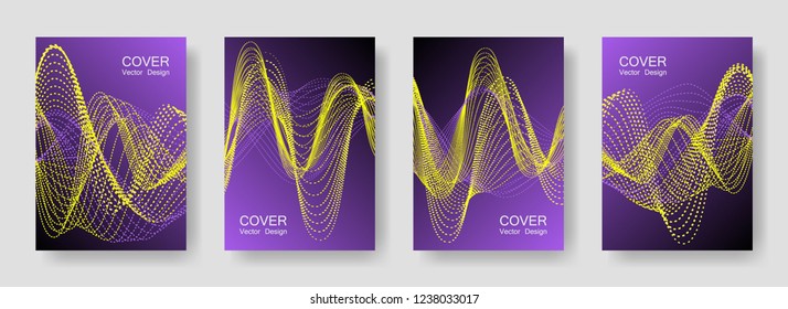 Club Music Party Posters with Colorful DJ Equalizer. Vector Abstract Backgrounds for Night Disco Event. Gradient Neon Equalizer Covers Design. Music Posters with Violet Yellow Sound Wave Lines Flow.