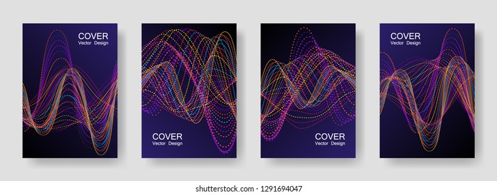 Club Music Party Posters with Colorful DJ Equalizer. Vector Abstract Background for Night Dance Event. Gradient Neon Equalizer Covers Design. Fest Music Posters with Sound Wave Lines Flow.