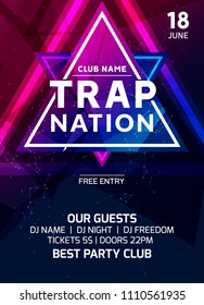 Club music poster banner design. Trap nation flyer creative event card for night party invitation.