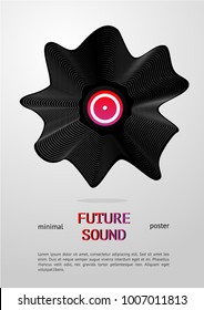 Club music poster with deformed vinyl disc. Minimal style. Trendy design.