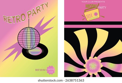 Club Night Poster Set. Cassette Tape And Lightning Energy Party Poster Set.
