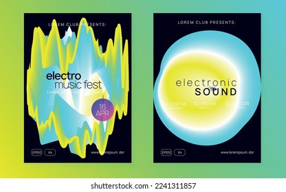 Club Party. Disco And Discotheque Vector. Cool Glitch For Brochure. Memphis Background For Invitation Template. Modern House Flyer. Yellow And Turquoise Club Party