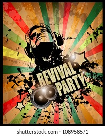 Club party flyer for music event and promotional posters. Retro vintage style with a lot of grunge elements.