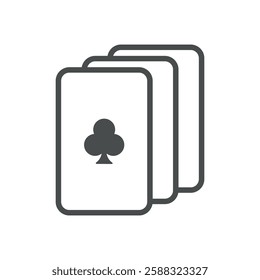 Club playing cards deck icon. Clubs Symbol. Minimalist outline illustration of a card stack featuring the clubs suit for poker, blackjack, and casino games. Isolated Outline Vector Sign.