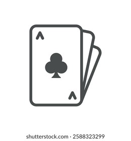 Club Playing Cards Fan Icon. Thin Line Illustration of Poker Deck with Club Suit for Gambling, Betting, and Casino Games. Isolated Vector Symbol.