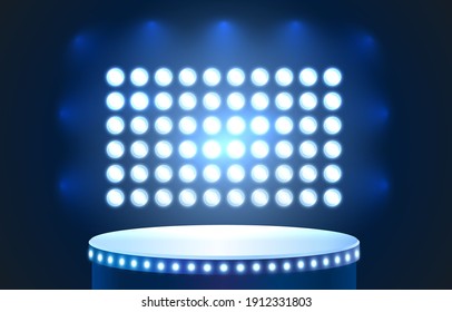 Club podium platform award, stage illumination background. Vector illustration 