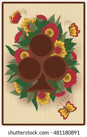 Club poker card in vintage style, vector illustration