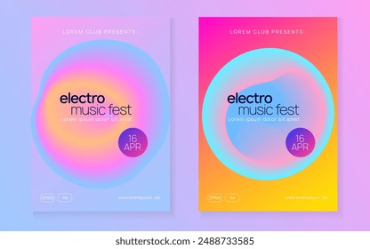 Club Poster. Holiday Pattern For Invitation Concept. Fun Music Fest. Linear Effect For Brochure. Electro And Carnival Layout. Pink And Blue Club Poster